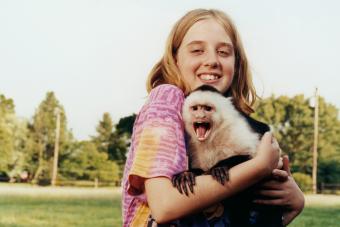 فتاة تمسك القرد