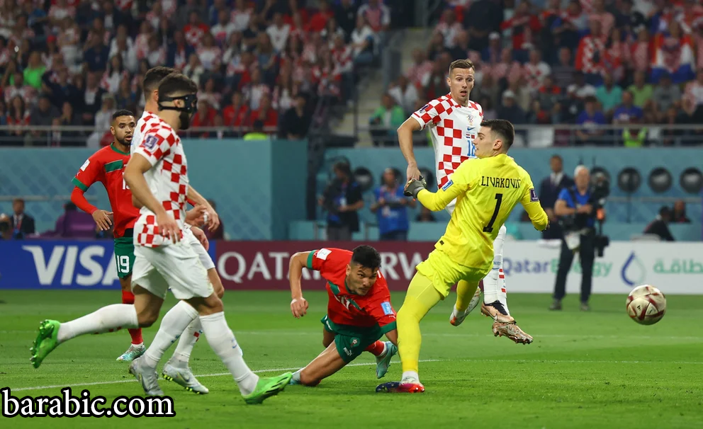 أشرف الداري يسجل هدف التعادل للمغرب ضد كرواتيا (رويترز/مولي دارلينجتون)