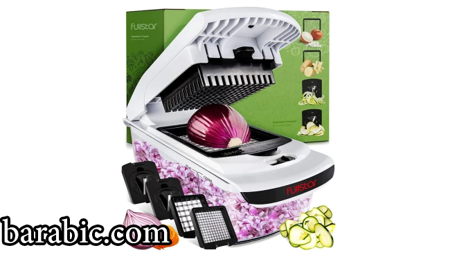 فولستار مفرمة خضروات - قطاعة خضروات حلزونية - قطاعة بصل مع حاوية - برو مفرمة طعام - قطاعة اسود قطاعة قطاعة - 4 ريشة