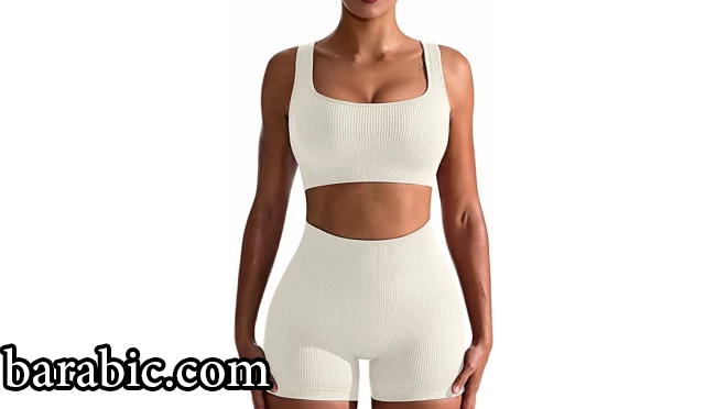 OQQ تجريب ملابس للنساء 2 قطعة طماق مضلع عالية الخصر سلس مع مجموعة تمارين حمالة الصدر الرياضية