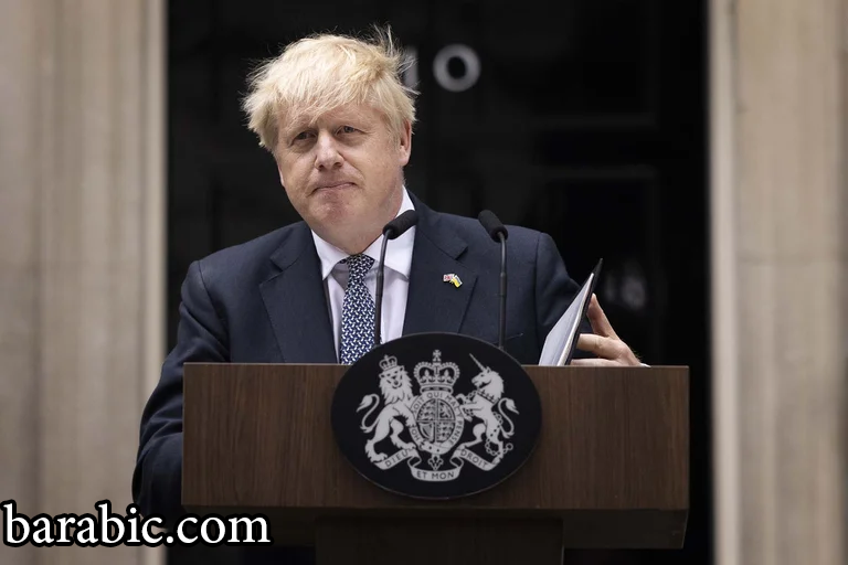 رئيس الوزراء البريطاني السابق بوريس جونسون يخاطب الأمة وهو يعلن استقالته أمام 10 داونينغ ستريت ، 7 يوليو 2022 في لندن ، إنجلترا. تصوير دان كيتوود / غيتي إيماجيس / ملف